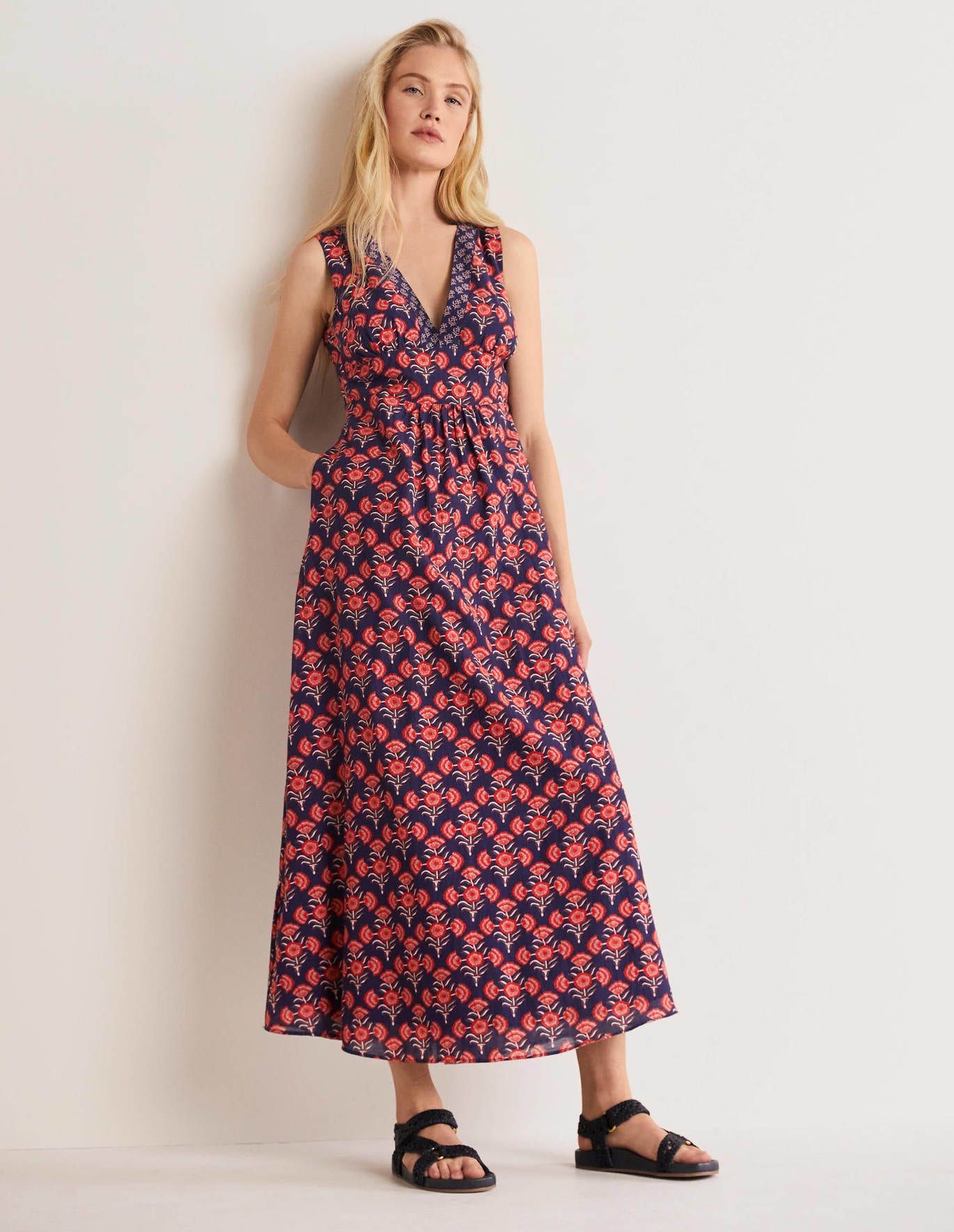 Boden Sleeveless Cotton Maxi Dress - Azalea, Poppy Geo