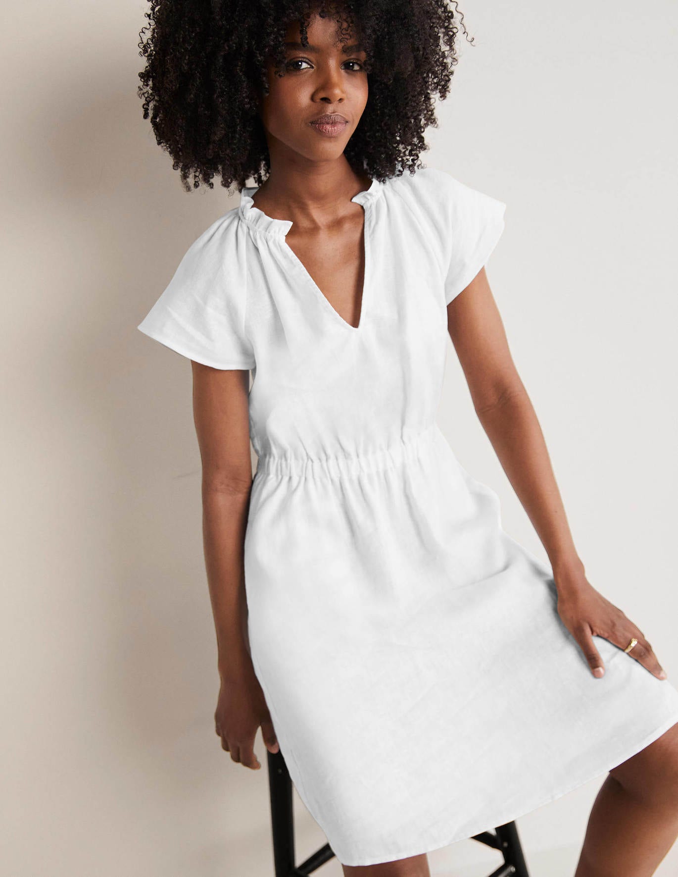Boden Short Sleeve Linen Dress - White