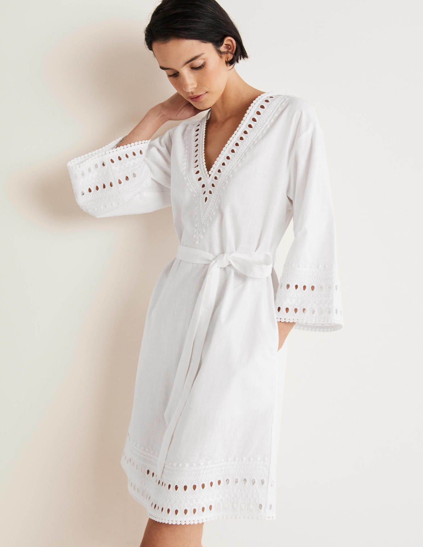 Boden Embroidered Kaftan Dress - White