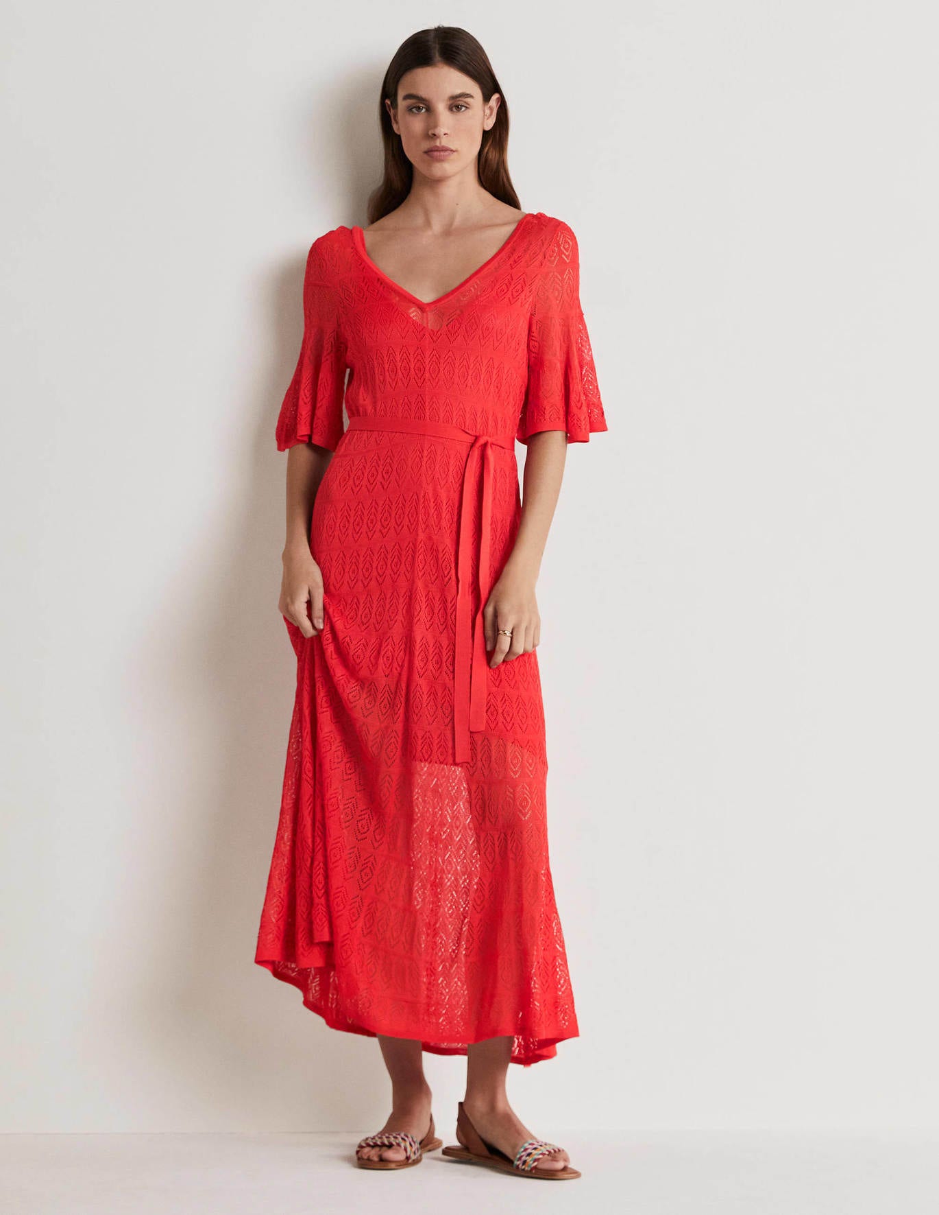 Boden Pointelle Knitted Midi Dress - Aurora Red