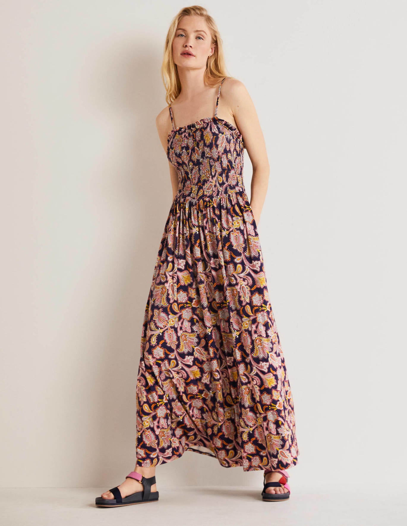 Boden Strapless Jersey Maxi Dress - French Navy, Paisley Bud