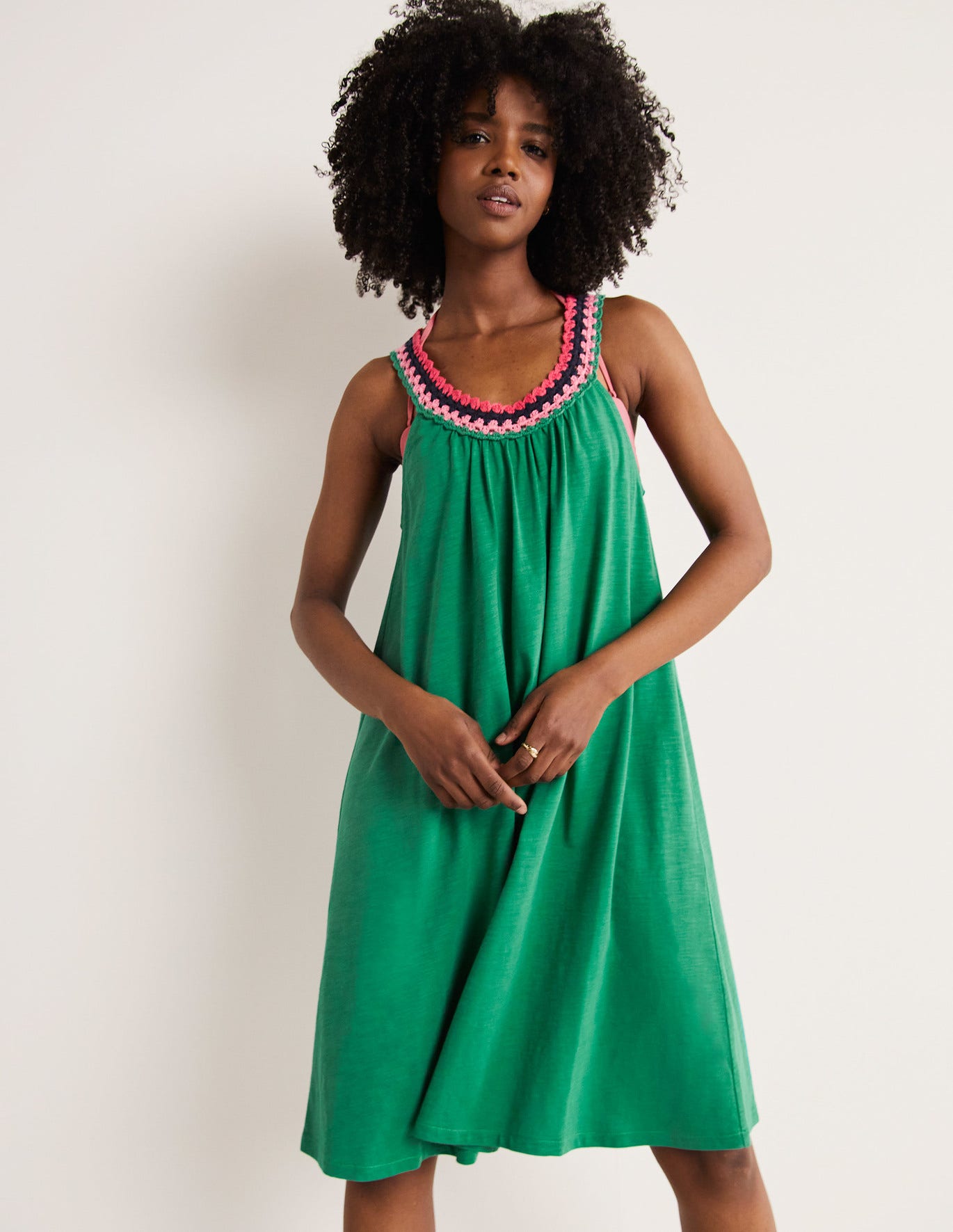 Boden Crochet Detail Jersey Dress - Shady Glade