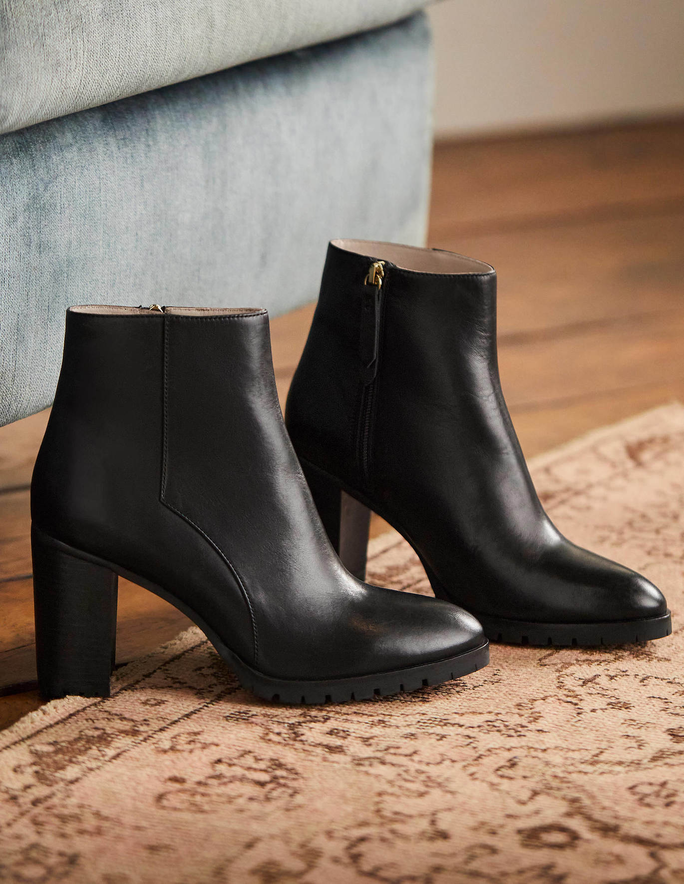 Boden Heeled Leather Ankle Boots - Black