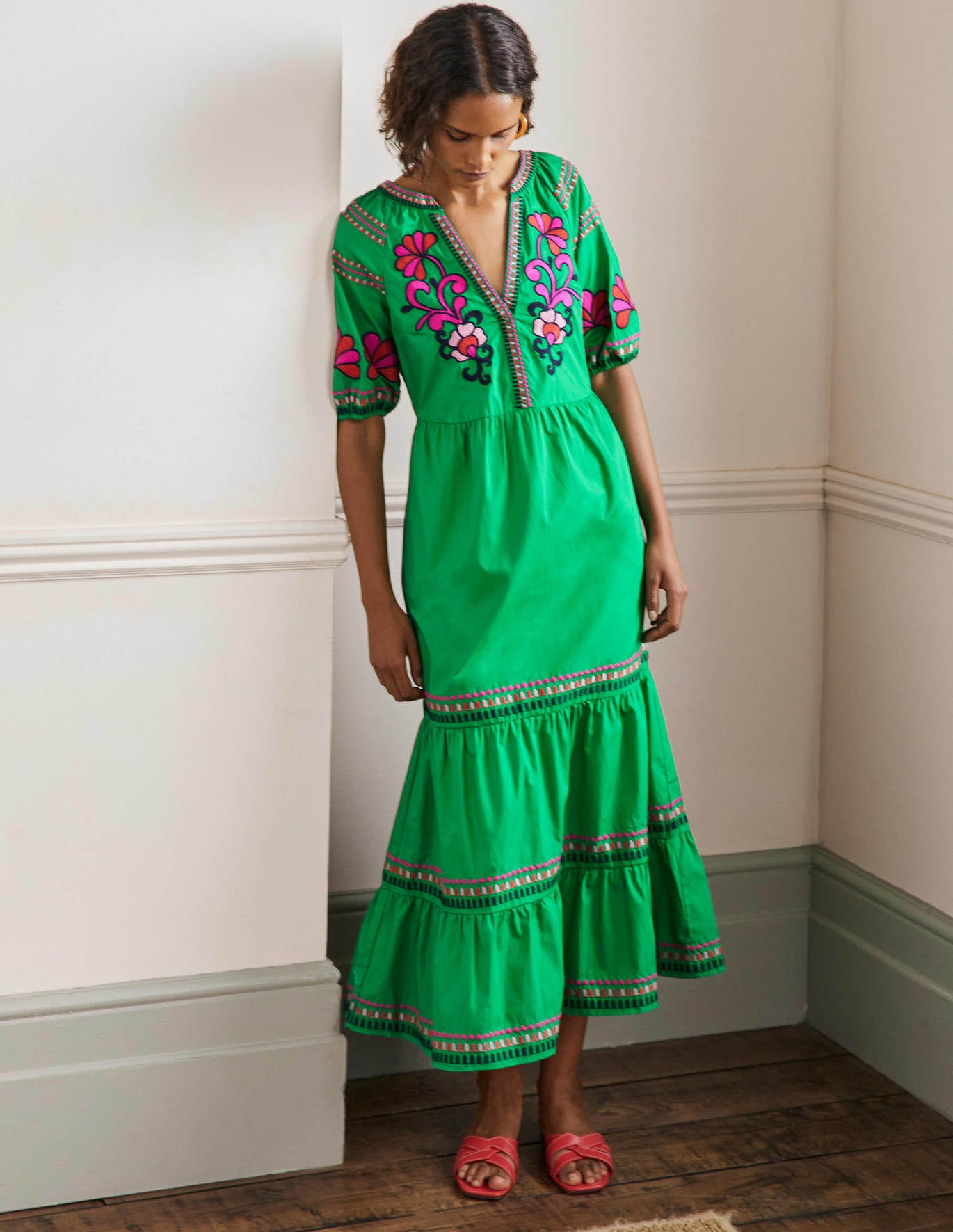 Boden Natalie Embroidered Maxi Dress - Rich Emerald