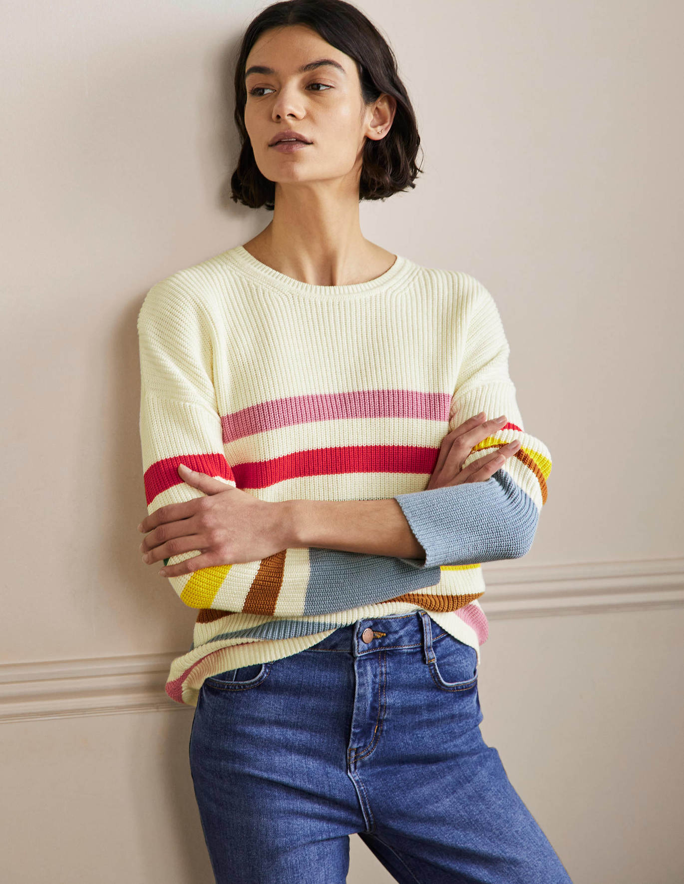 Boden Striped Wide Sleeve Sweater - Ivory, Rainbow Stripe