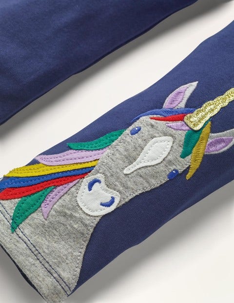 Fun Applique Leggings - Starboard Blue Unicorn