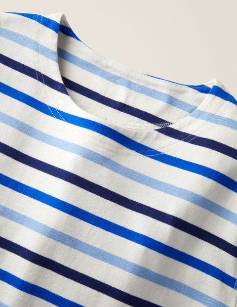 Midweight Chichester Tee - Navy/Frosted Blue Stripe | Boden UK