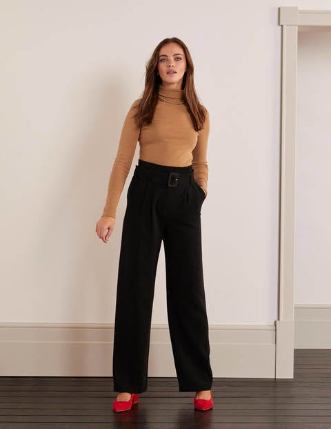 Powis Wide Leg Trousers - Black | Boden UK