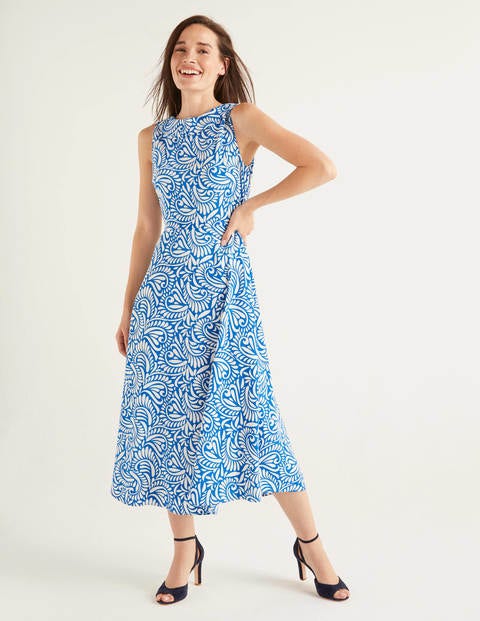 Clarissa Midi Dress - Bold Blue, Fern Swirl | Boden US