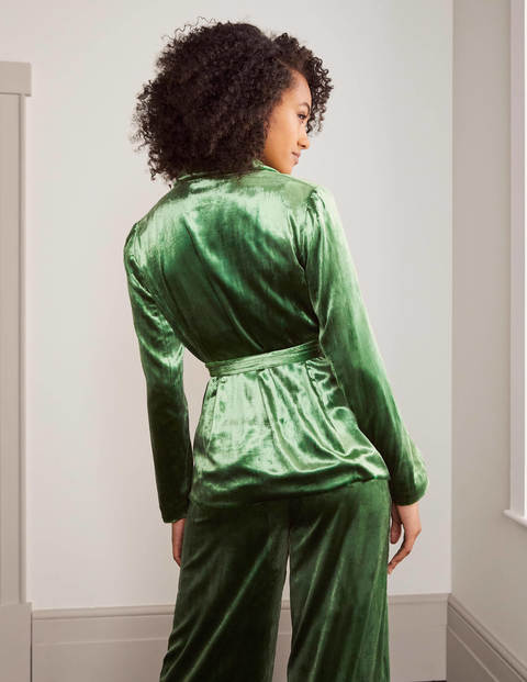 Rosebury Velvet Belted Blazer - Mid Green Velvet | Boden US