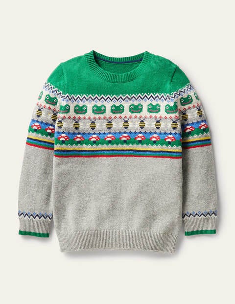 Pull col rond à motif jacquard Garçon Boden, GRN