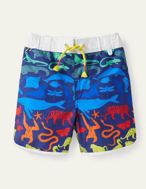 Printed Surf Shorts - Starboard Blue Rainbow Animals | Boden US