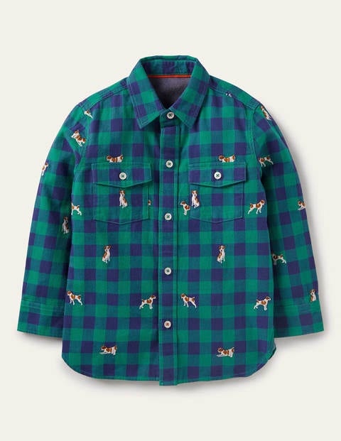 Cosy Embroidered Check Shirt - Blue/Green Sprout | Boden US