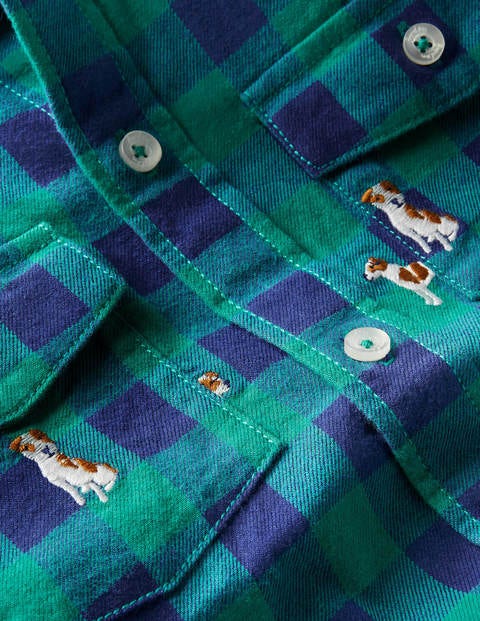Cosy Embroidered Check Shirt - Blue/Green Sprout | Boden US