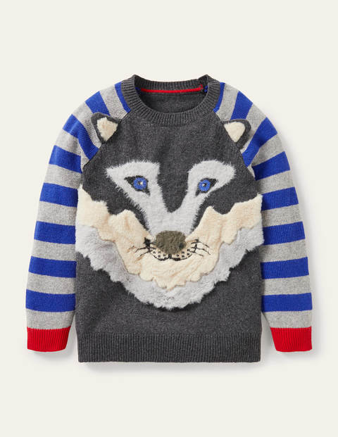 Pull d'hiver col rond à motif animal Garçon Boden, GRY