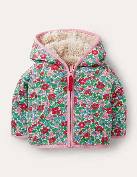 Mini Boden Kids' Floral Zip-up Cotton Jersey Bomber Jacket In Multi Bloom