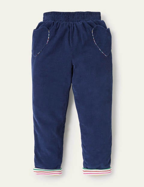 Pantalon à enfiler en velours côtelé doublé Fille Boden, BLU