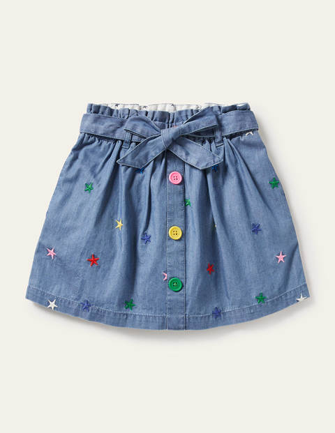 Tie Waist Embroidered Skirt Mid Vintage Denim Star Boden UK
