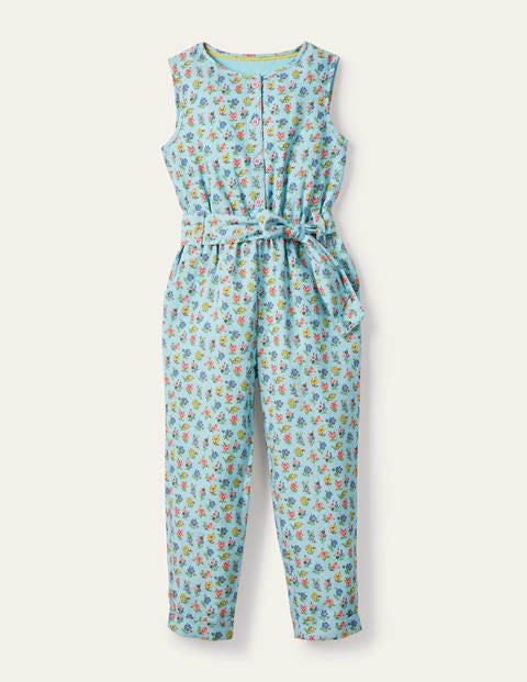 Savannah Jumpsuit In Pink On Blue Floral – Dancing Leopard