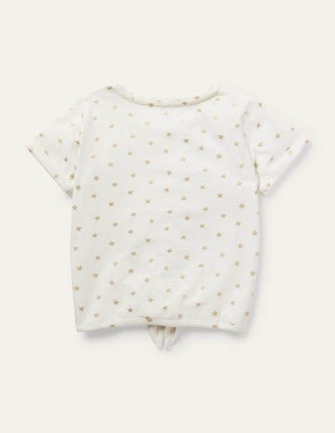 Tie-front T-shirt - Ivory/ Gold Foil Little Star | Boden US