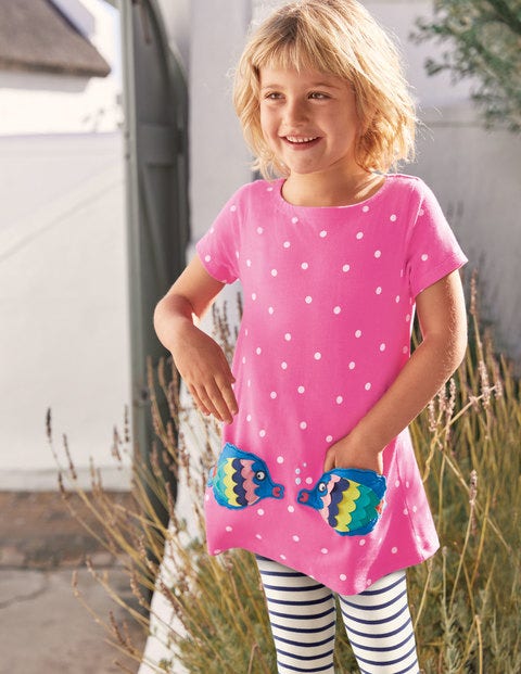 Tunique d t avec poches appliqu s Poisson et pois rose