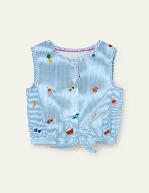 Embroidered Tie Woven Top Multicouloured Girls Boden