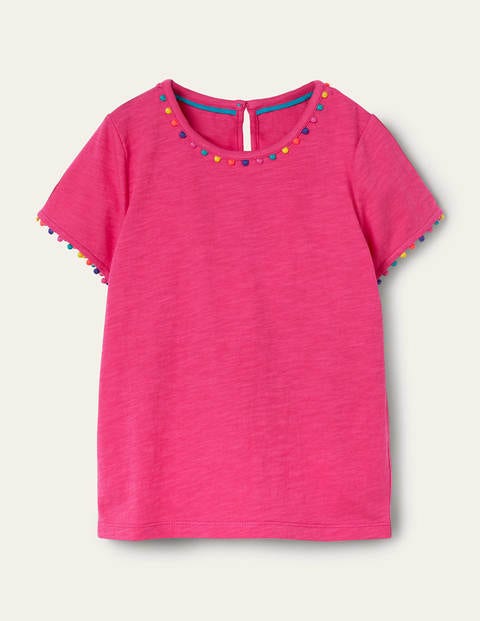 Charlie Pom Jersey T-shirt Pink Girls Boden