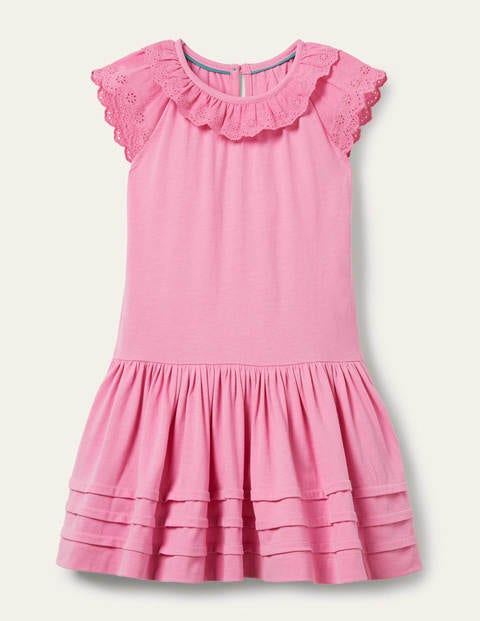 Broderie Detail Jersey Dress Pink Girls Boden
