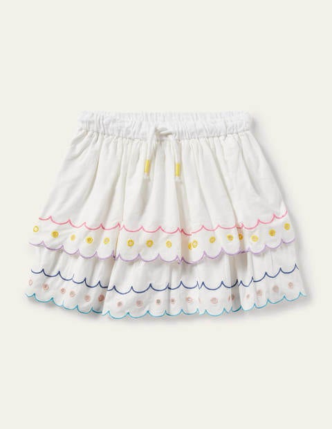 Rainbow Broderie Skirt Ivory Girls Boden