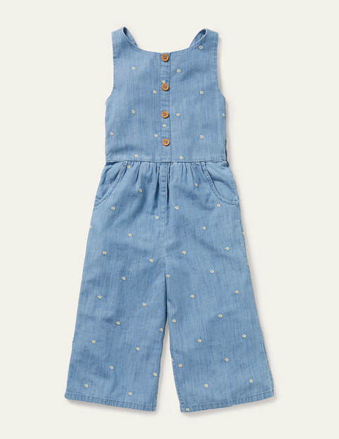 Embroidered Wide Leg Jumpsuit - Chambray Daisy Chain | Boden UK