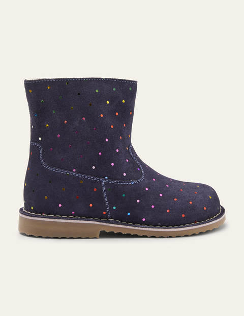Cosy Short Leather Boots College Navy Rainbow Spots Boden EU