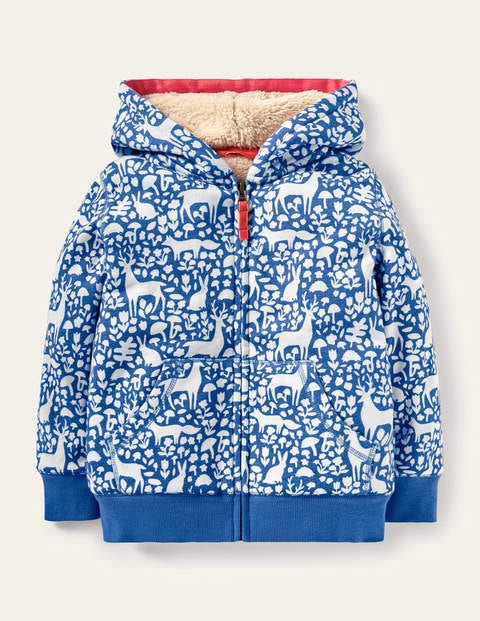 Shaggy-lined Hoodie - Elizabethan Blue Woodland