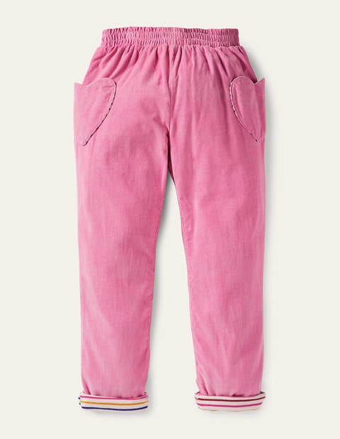 Pantalon à enfiler en velours côtelé doublé Fille Boden, PIN