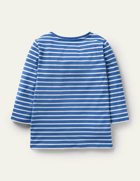 Embroidered Stripy T-shirt - Elizabethan Blue/Ivory Mouse | Boden US