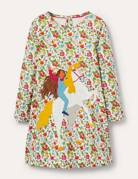 Big Applique Jersey Dress Ivory Autumn Berry Unicorn Boden AU