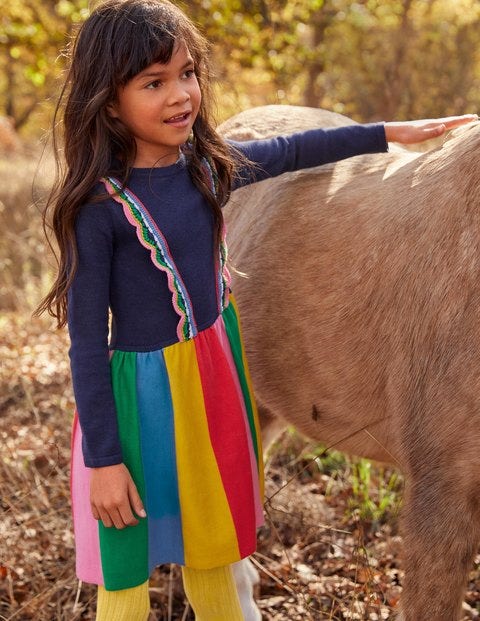 New Mini Boden Knit Retro Rainbow Dress