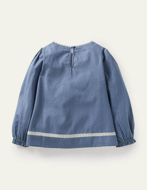 Chambray Embroidered Top - Chambray | Boden US