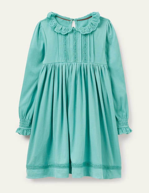 Robe en jersey à col broderie anglaise Fille Boden, BLU