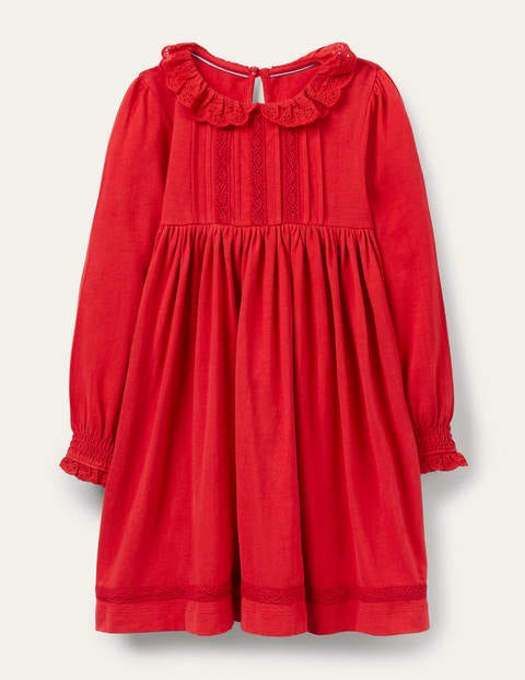 Robe en jersey à col broderie anglaise Fille Boden, RED