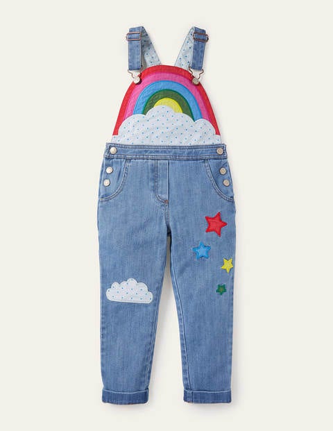 Salopette à appliqué arc-en-ciel Fille Boden, Denim