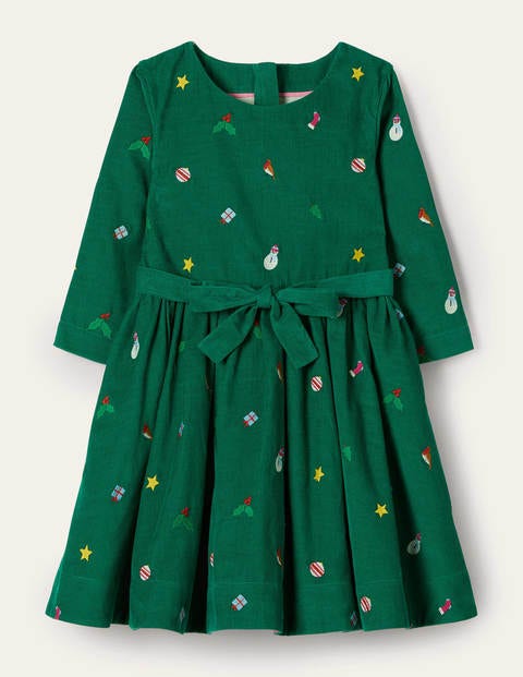 Robe brodée en velours côtelé Fille Boden, GRN