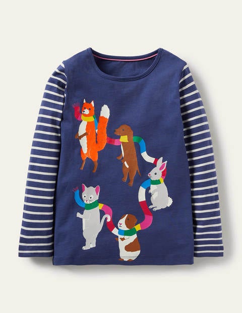 Hotchpotch Animal T-shirt Blue Girls Boden