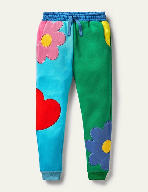 Colour Block Appliqué Joggers - Aqua/ Green Pepper Flowers | Boden US