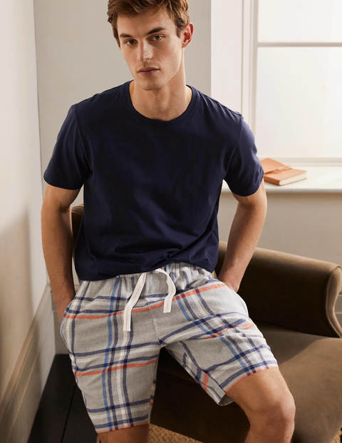 Brushed Cotton Pajama Shorts - Grey Marl/Orange Sunset Check | Boden US