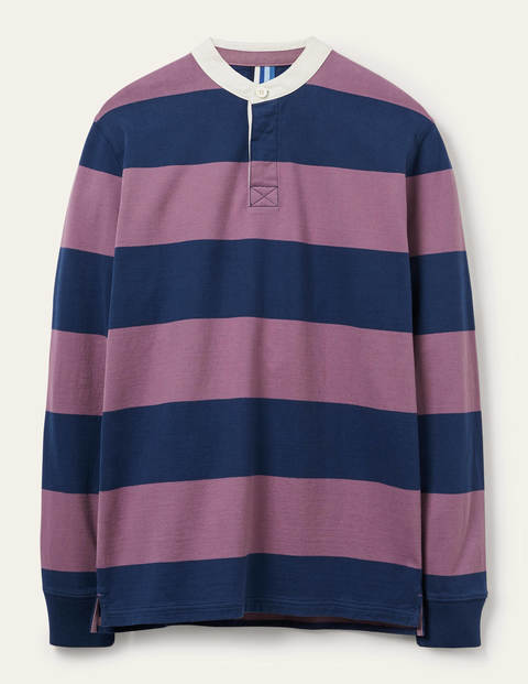 Rugby-Shirt mit Grandad-Kragen - Navy/Dunkles Mauve, Gestreift