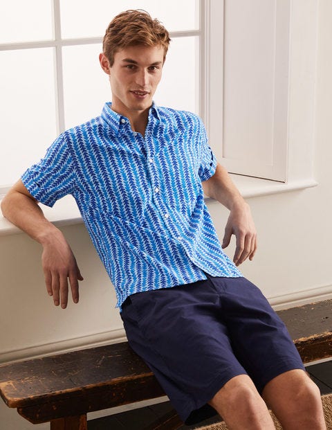 Printed Short Sleeve Shirt - Regal Blue Tropical Stripe | Boden UK