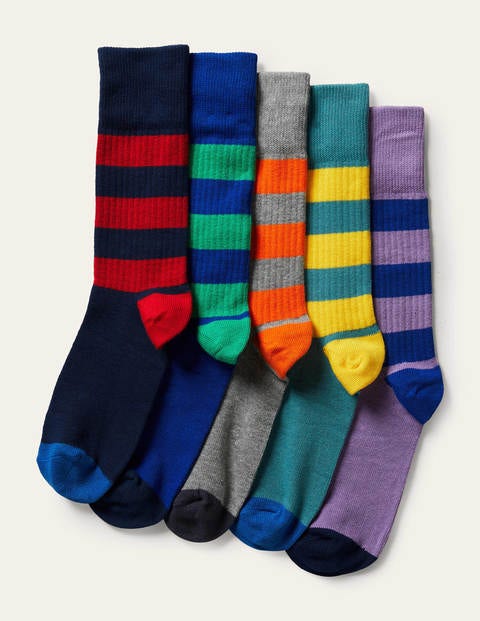 5 Pack Ribbed Socks - Mixed Stripe | Boden US