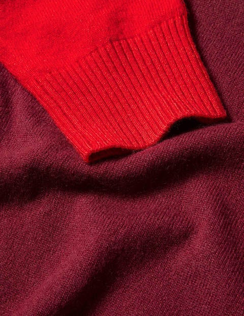 Cashmere Crew Neck Jumper - Maroon Colourblock | Boden UK