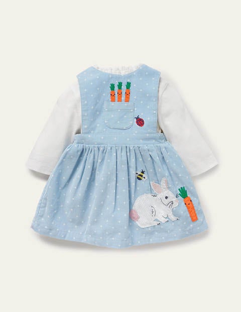 Ensemble avec robe chasuble en velours côtelé à motif lapin Bébé Boden, BLU