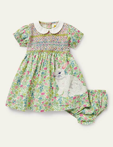 Robe rétro tissée à smocks Bébé Boden, Multi